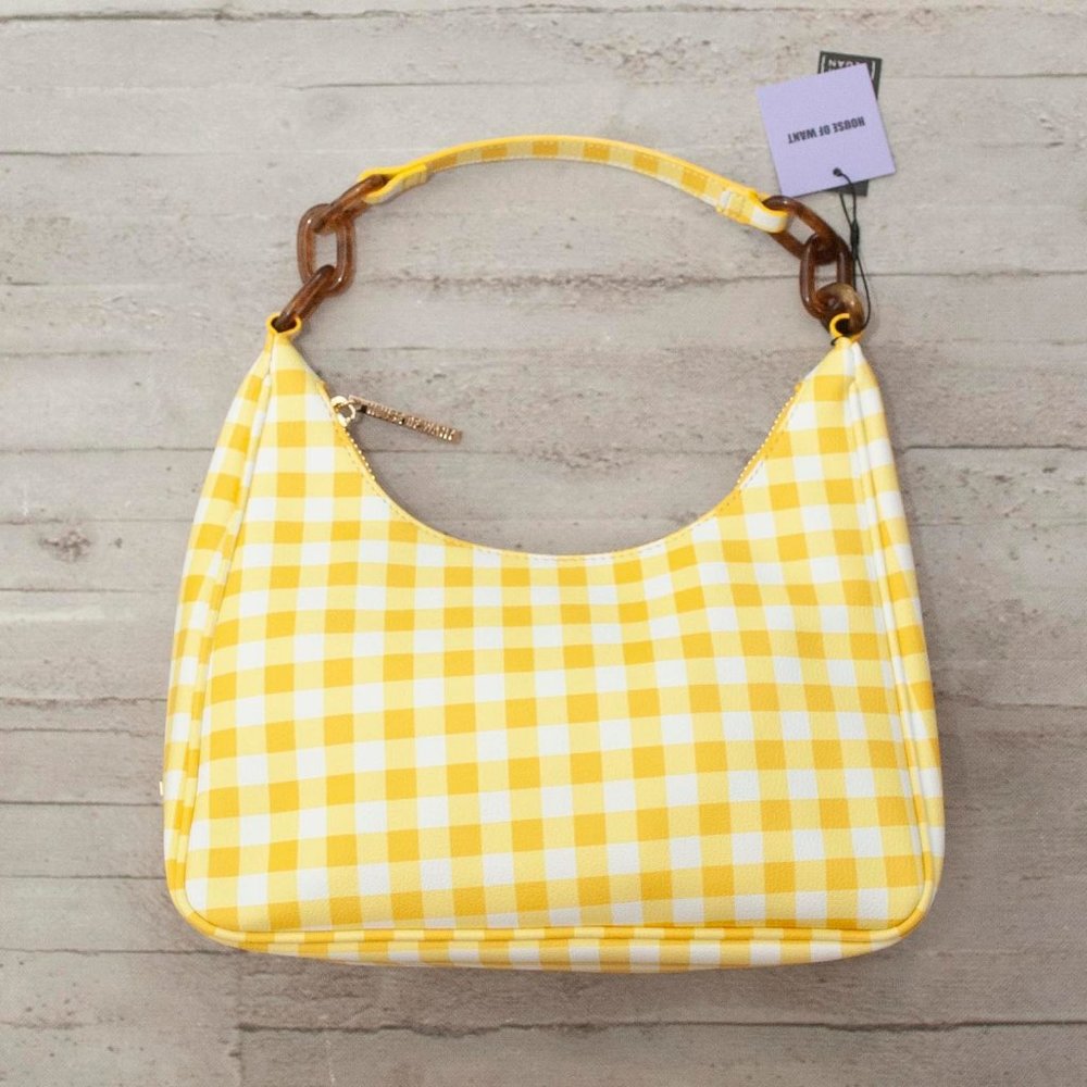 NWT House of Want Vegan Leather Hobo Bag in Yellow Gingham